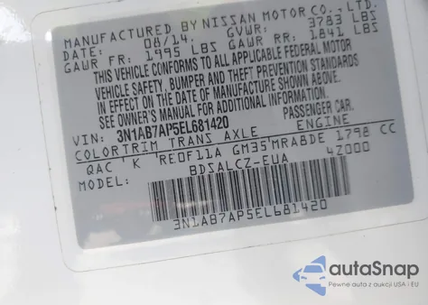 2014 Nissan Sentra S z USA, uszkodzony, nr VIN 3N1AB7AP5EL681420
